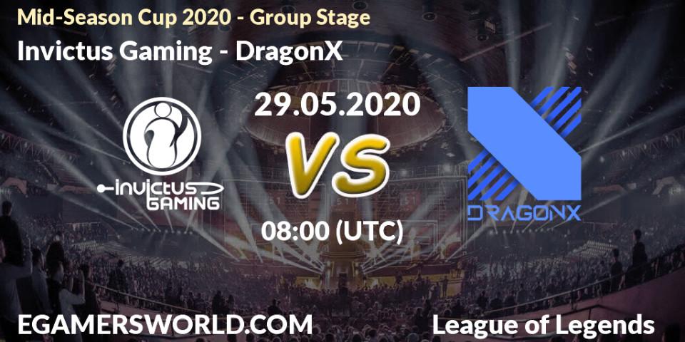 Prognose für das Spiel Invictus Gaming VS DragonX. 29.05.2020 at 08:00. LoL - Mid-Season Cup 2020 - Group Stage