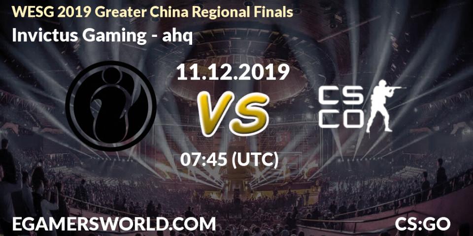 Prognose für das Spiel Invictus Gaming VS ahq. 11.12.2019 at 07:50. Counter-Strike (CS2) - WESG 2019 Greater China Regional Finals