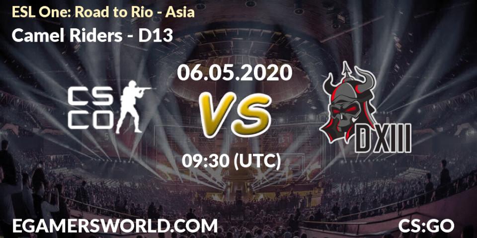 Prognose für das Spiel Camel Riders VS D13. 06.05.2020 at 09:30. Counter-Strike (CS2) - ESL One: Road to Rio - Asia