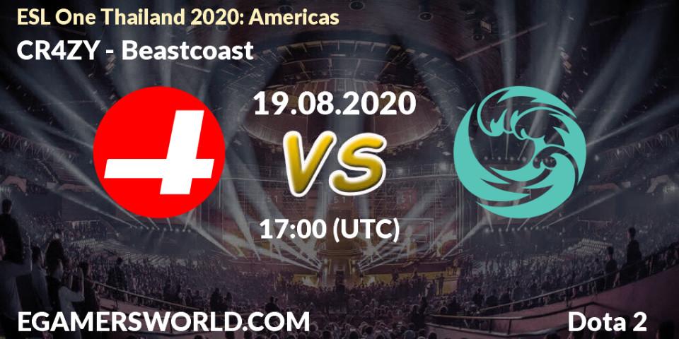 Prognose für das Spiel CR4ZY VS Beastcoast. 19.08.2020 at 17:00. Dota 2 - ESL One Thailand 2020: Americas