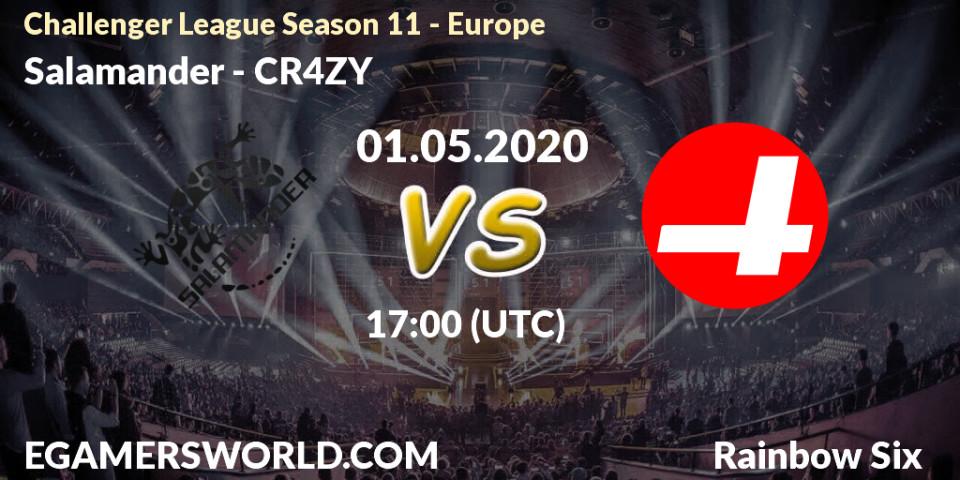 Prognose für das Spiel Salamander VS CR4ZY. 01.05.2020 at 17:00. Rainbow Six - Challenger League Season 11 - Europe