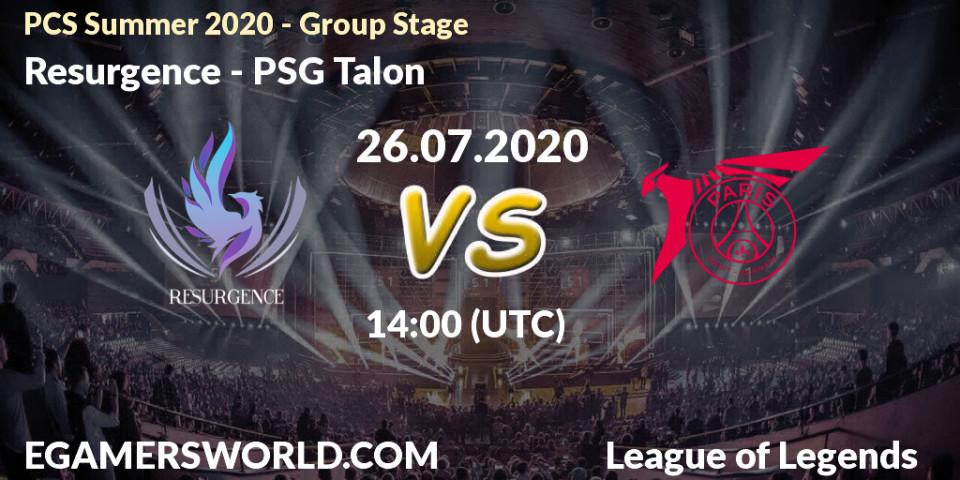 Prognose für das Spiel Resurgence VS PSG Talon. 26.07.20. LoL - PCS Summer 2020 - Group Stage