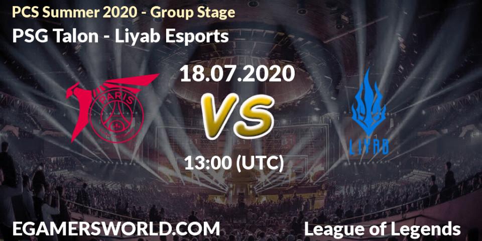 Prognose für das Spiel PSG Talon VS Liyab Esports. 18.07.2020 at 13:20. LoL - PCS Summer 2020 - Group Stage