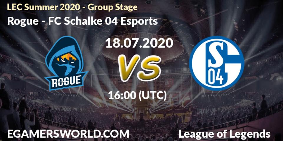 Prognose für das Spiel Rogue VS FC Schalke 04 Esports. 17.07.2020 at 17:00. LoL - LEC Summer 2020 - Group Stage