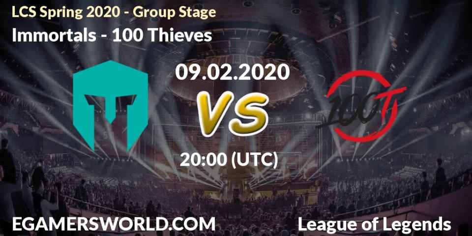 Prognose für das Spiel Immortals VS 100 Thieves. 09.02.20. LoL - LCS Spring 2020 - Group Stage
