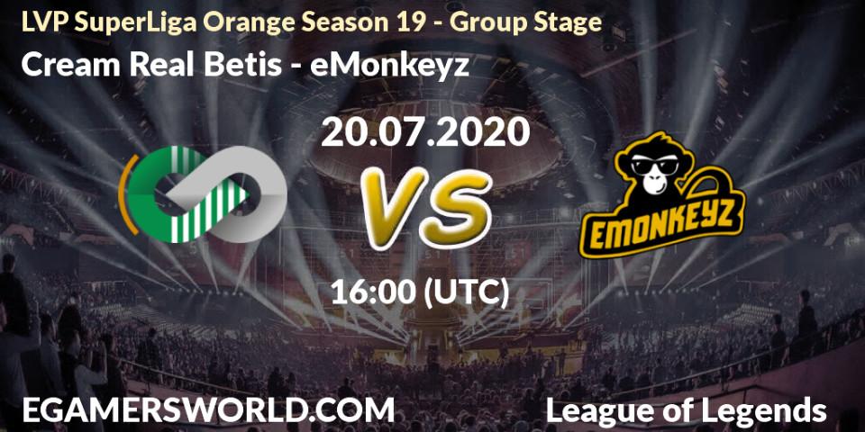 Prognose für das Spiel Cream Real Betis VS eMonkeyz. 20.07.2020 at 18:00. LoL - LVP SuperLiga Orange Season 19 - Group Stage