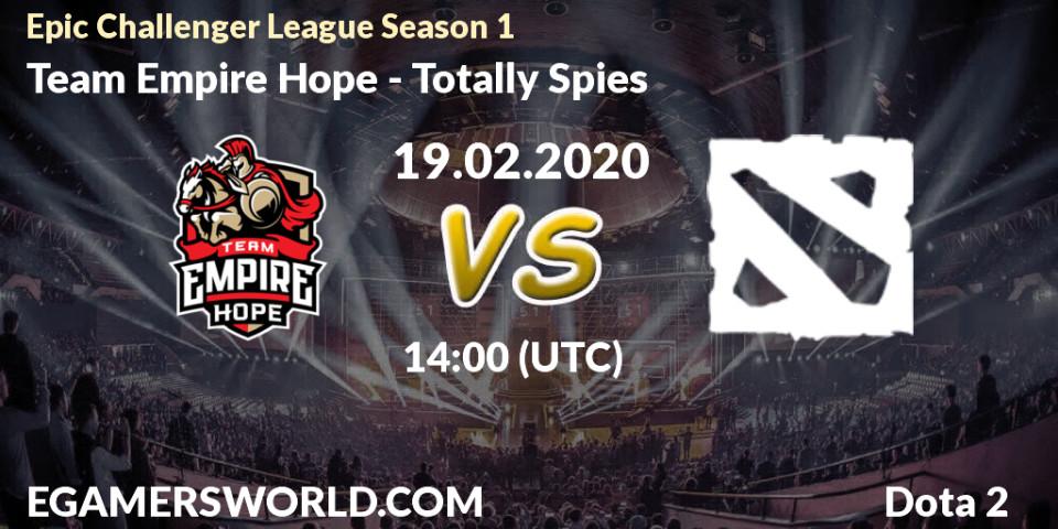 Prognose für das Spiel Team Empire Hope VS Totally Spies. 07.03.20. Dota 2 - Epic Challenger League Season 1
