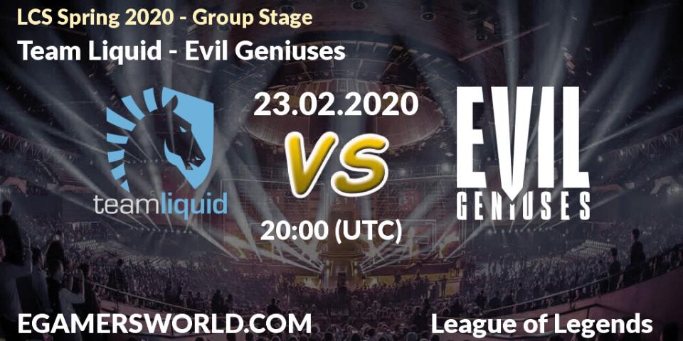 Prognose für das Spiel Team Liquid VS Evil Geniuses. 23.02.20. LoL - LCS Spring 2020 - Group Stage