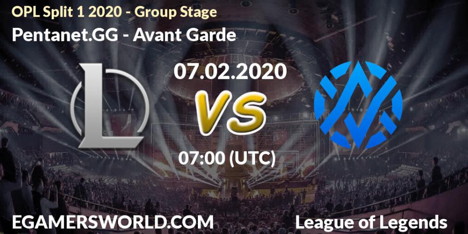Prognose für das Spiel Pentanet.GG VS Avant Garde. 07.02.2020 at 07:00. LoL - OPL Split 1 2020 - Group Stage