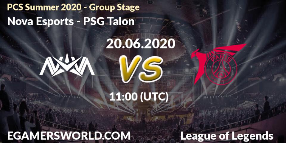 Prognose für das Spiel Nova Esports VS PSG Talon. 20.06.2020 at 11:00. LoL - PCS Summer 2020 - Group Stage