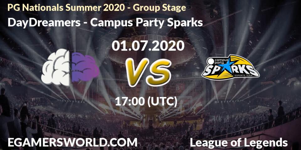 Prognose für das Spiel DayDreamers VS Campus Party Sparks. 01.07.20. LoL - PG Nationals Summer 2020 - Group Stage