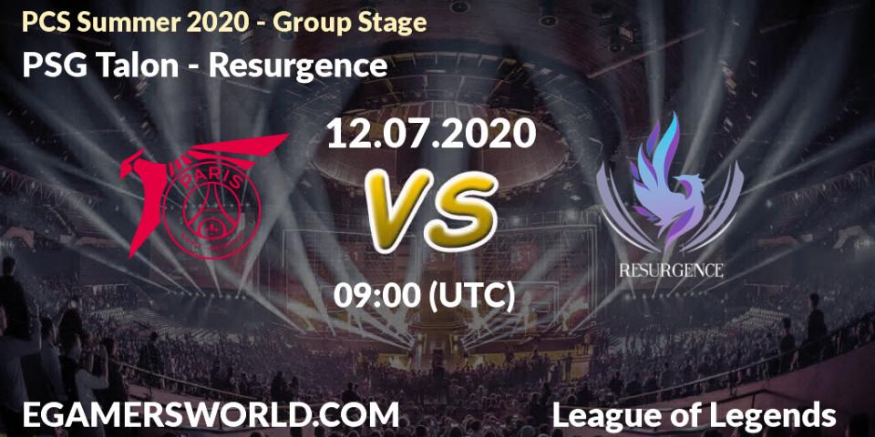 Prognose für das Spiel PSG Talon VS Resurgence. 12.07.2020 at 09:00. LoL - PCS Summer 2020 - Group Stage