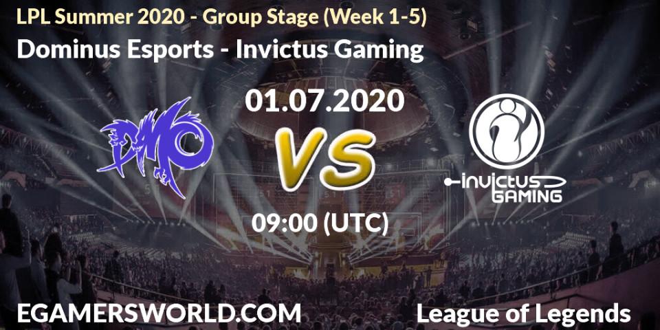 Prognose für das Spiel Dominus Esports VS Invictus Gaming. 01.07.20. LoL - LPL Summer 2020 - Group Stage (Week 1-5)