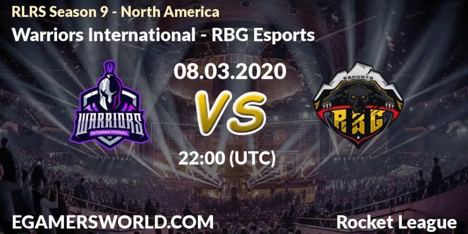 Prognose für das Spiel Warriors International VS RBG Esports. 08.03.20. Rocket League - RLRS Season 9 - North America