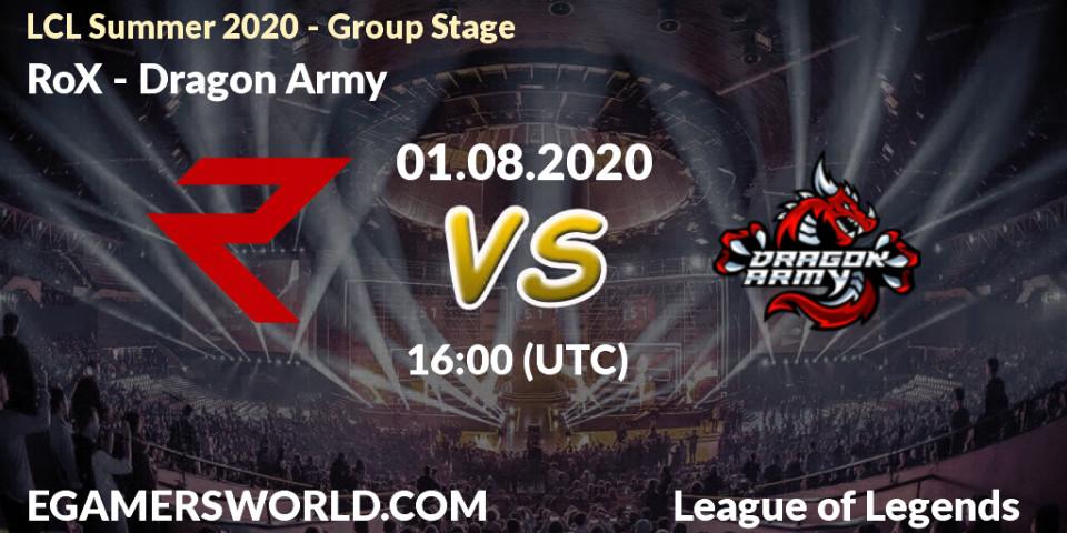 Prognose für das Spiel RoX VS Dragon Army. 01.08.20. LoL - LCL Summer 2020 - Group Stage