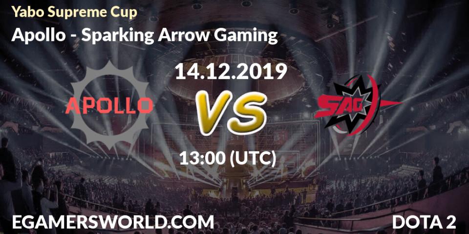 Prognose für das Spiel Apollo VS Sparking Arrow Gaming. 14.12.19. Dota 2 - Yabo Supreme Cup