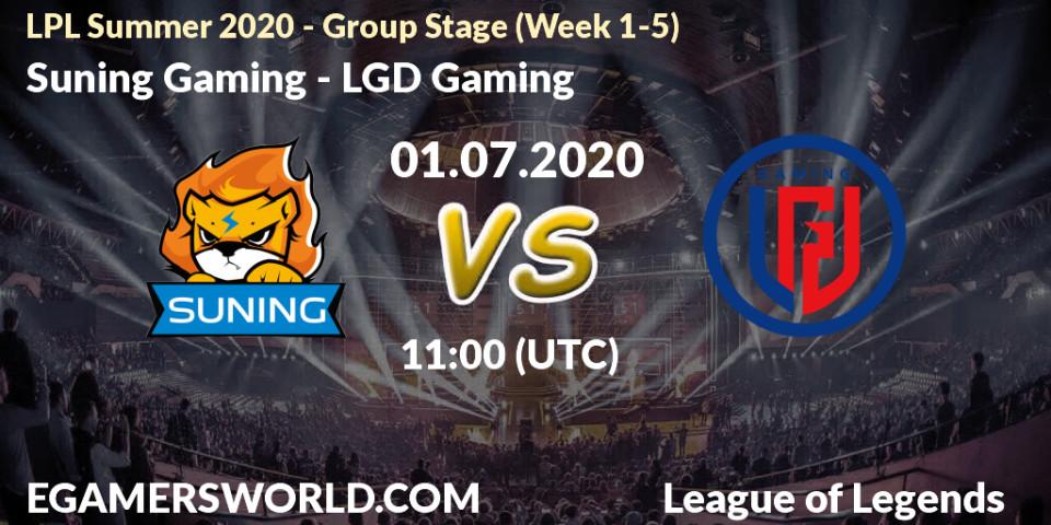 Prognose für das Spiel Suning Gaming VS LGD Gaming. 01.07.2020 at 11:58. LoL - LPL Summer 2020 - Group Stage (Week 1-5)