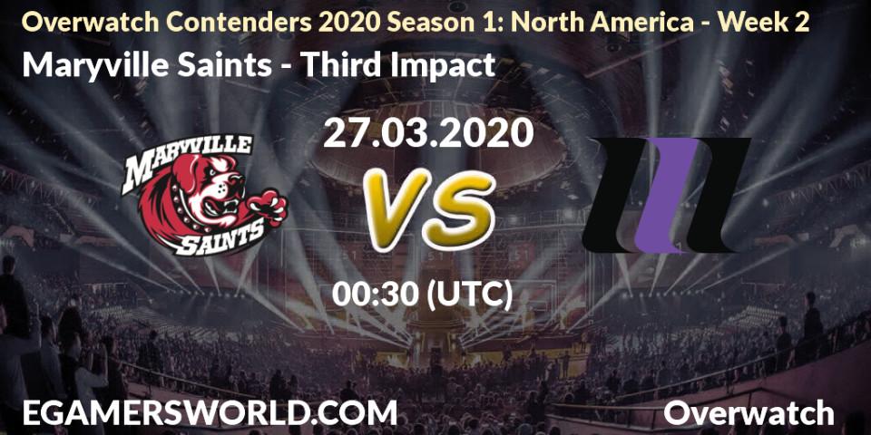 Prognose für das Spiel Maryville Saints VS Third Impact. 27.03.20. Overwatch - Overwatch Contenders 2020 Season 1: North America - Week 2