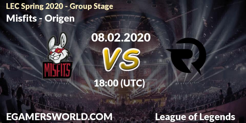 Prognose für das Spiel Misfits VS Origen. 08.02.20. LoL - LEC Spring 2020 - Group Stage