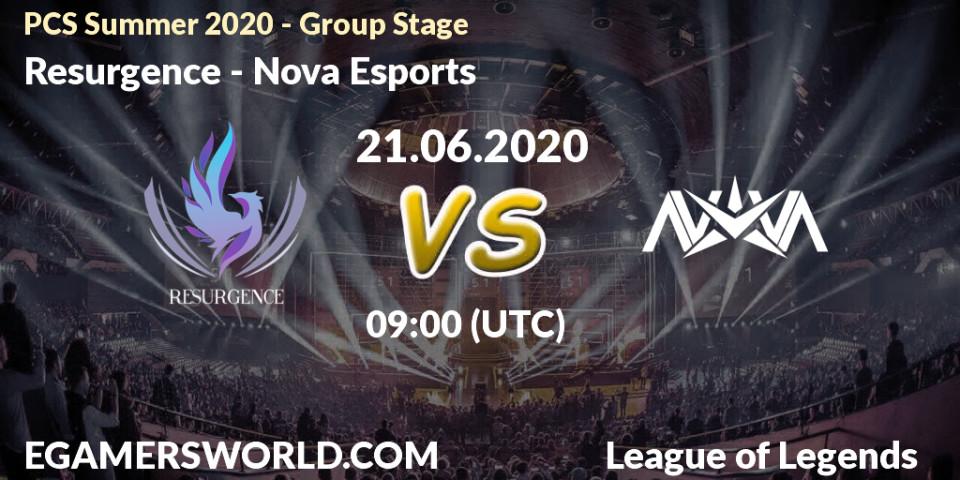 Prognose für das Spiel Resurgence VS Nova Esports. 21.06.2020 at 09:00. LoL - PCS Summer 2020 - Group Stage