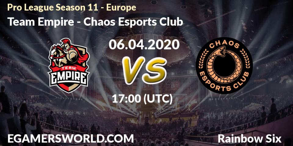 Prognose für das Spiel Team Empire VS Chaos Esports Club. 06.04.20. Rainbow Six - Pro League Season 11 - Europe