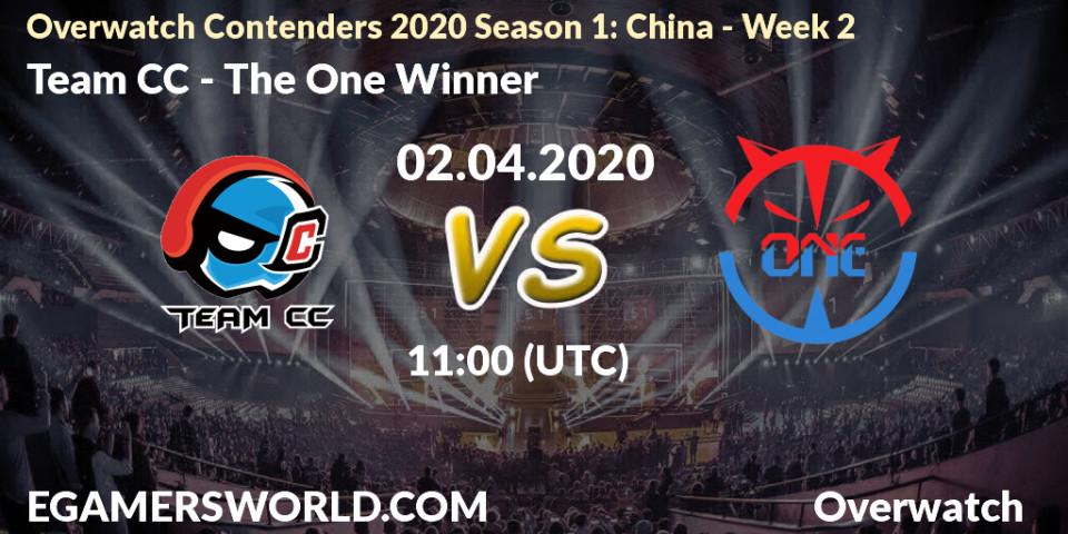Prognose für das Spiel Team CC VS The One Winner. 02.04.20. Overwatch - Overwatch Contenders 2020 Season 1: China - Week 2