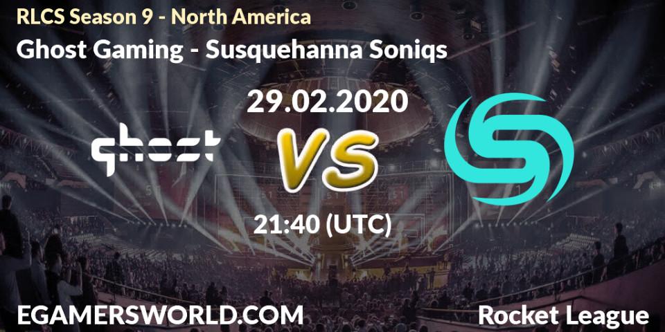 Prognose für das Spiel Ghost Gaming VS Susquehanna Soniqs. 29.02.2020 at 21:40. Rocket League - RLCS Season 9 - North America