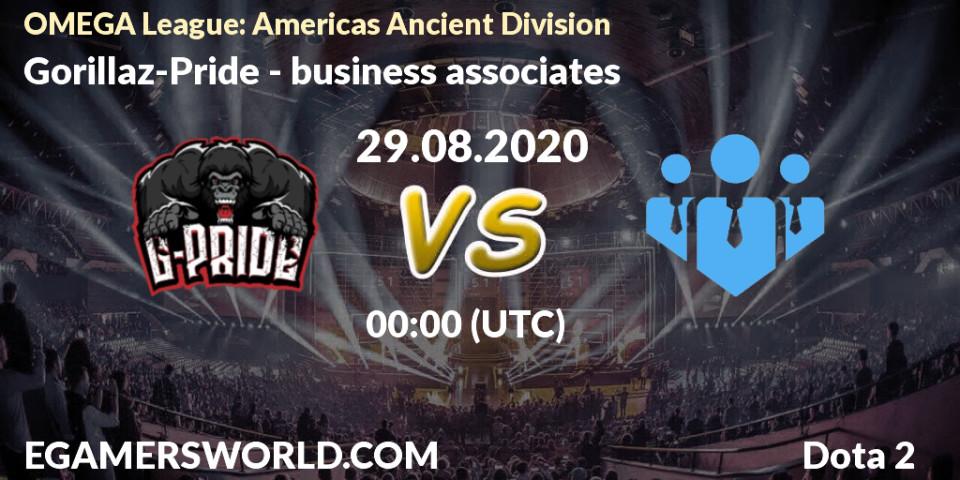 Prognose für das Spiel Gorillaz-Pride VS business associates. 29.08.20. Dota 2 - OMEGA League: Americas Ancient Division