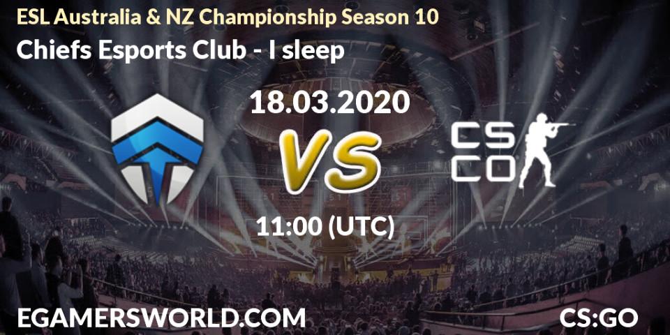 Prognose für das Spiel Chiefs Esports Club VS I sleep. 18.03.2020 at 10:00. Counter-Strike (CS2) - ESL Australia & NZ Championship Season 10