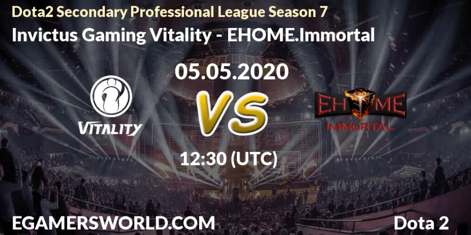 Prognose für das Spiel Invictus Gaming Vitality VS EHOME.Immortal. 05.05.2020 at 12:05. Dota 2 - Dota2 Secondary Professional League 2020