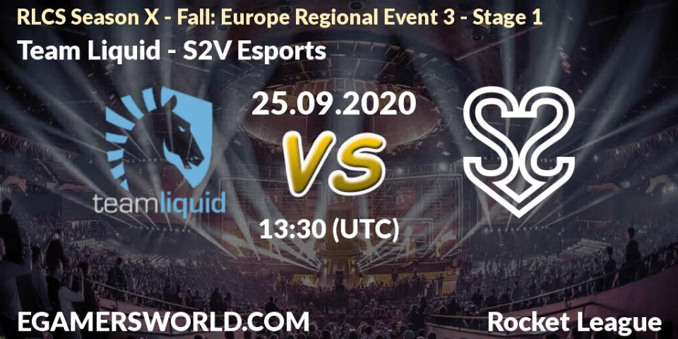Prognose für das Spiel Team Liquid VS S2V Esports. 25.09.2020 at 13:30. Rocket League - RLCS Season X - Fall: Europe Regional Event 3 - Stage 1