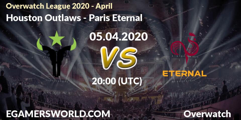 Prognose für das Spiel Houston Outlaws VS Paris Eternal. 05.04.20. Overwatch - Overwatch League 2020 - April