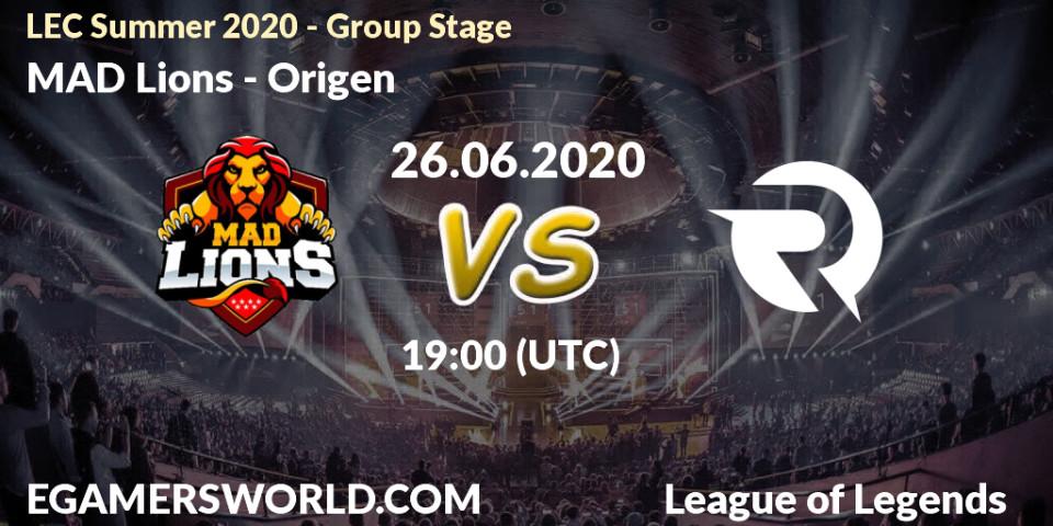 Prognose für das Spiel MAD Lions VS Origen. 31.07.20. LoL - LEC Summer 2020 - Group Stage