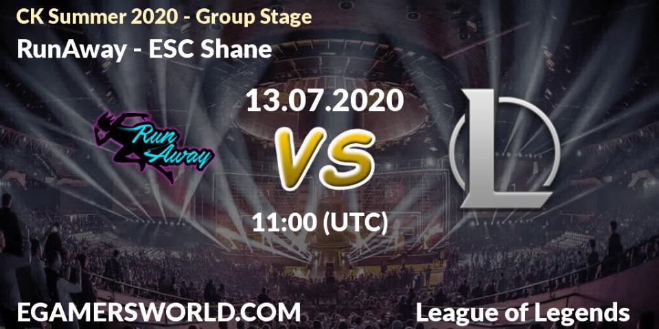 Prognose für das Spiel RunAway VS ESC Shane. 13.07.20. LoL - CK Summer 2020 - Group Stage
