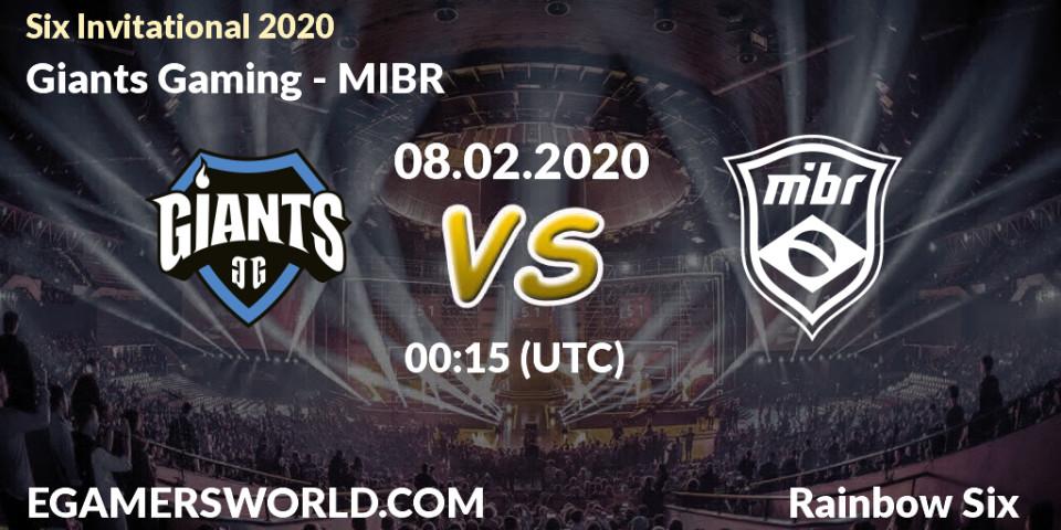 Prognose für das Spiel Giants Gaming VS MIBR. 08.02.20. Rainbow Six - Six Invitational 2020