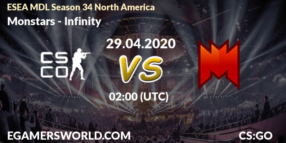 Prognose für das Spiel Monstars VS Infinity. 29.04.20. CS2 (CS:GO) - ESEA MDL Season 34 North America
