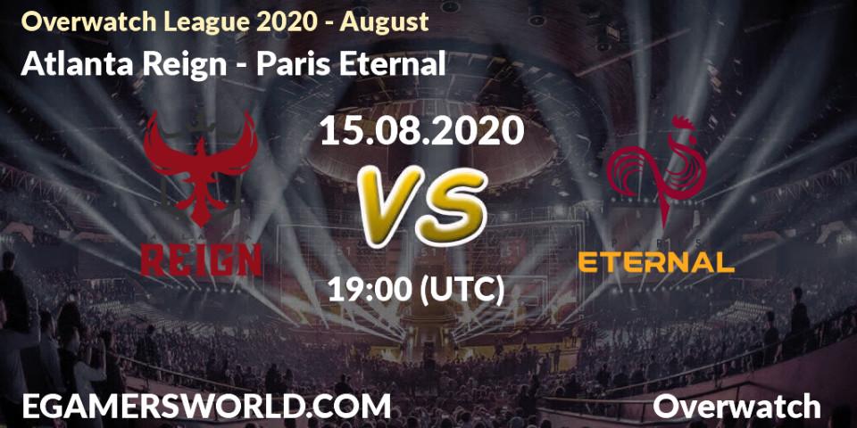 Prognose für das Spiel Atlanta Reign VS Paris Eternal. 15.08.20. Overwatch - Overwatch League 2020 - August