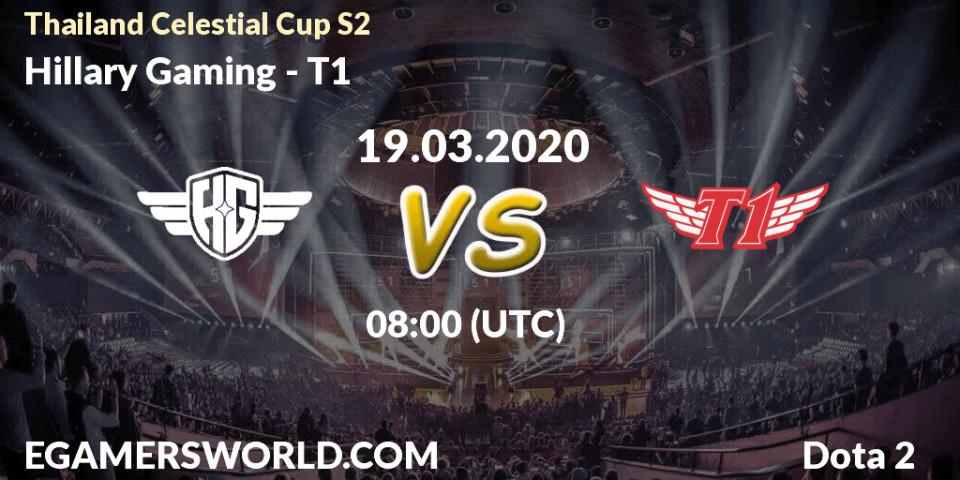 Prognose für das Spiel Hillary Gaming VS T1. 19.03.2020 at 08:24. Dota 2 - Thailand Celestial Cup S2