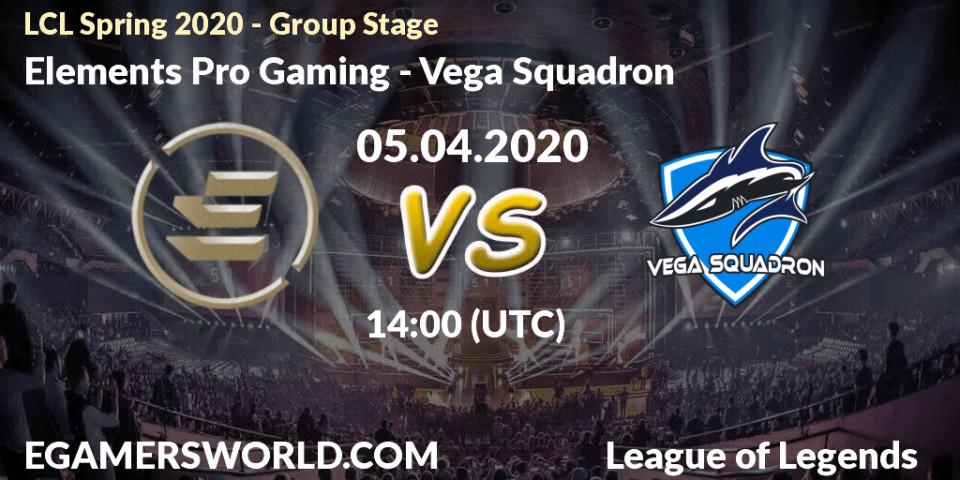 Prognose für das Spiel Elements Pro Gaming VS Vega Squadron. 05.04.20. LoL - LCL Spring 2020 - Group Stage