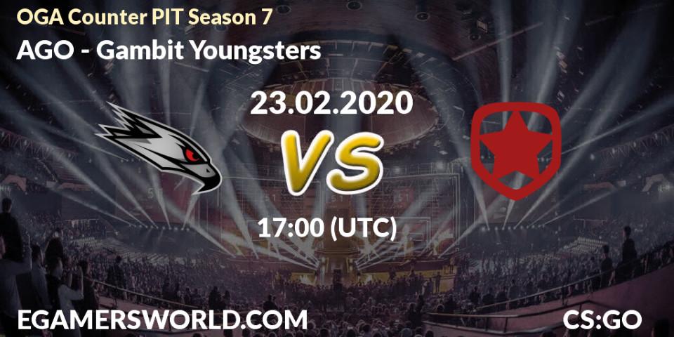 Prognose für das Spiel AGO VS Gambit Youngsters. 23.02.20. CS2 (CS:GO) - OGA Counter PIT Season 7