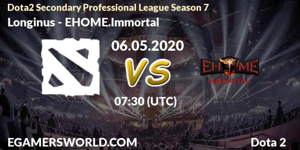 Prognose für das Spiel Longinus VS EHOME.Immortal. 06.05.20. Dota 2 - Dota2 Secondary Professional League 2020