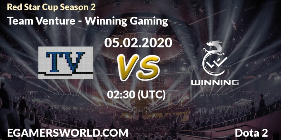 Prognose für das Spiel Team Venture VS Winning Gaming. 05.02.2020 at 02:45. Dota 2 - Red Star Cup Season 3