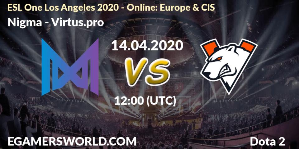 Prognose für das Spiel Nigma VS Virtus.pro. 14.04.2020 at 12:32. Dota 2 - ESL One Los Angeles 2020 - Online: Europe & CIS