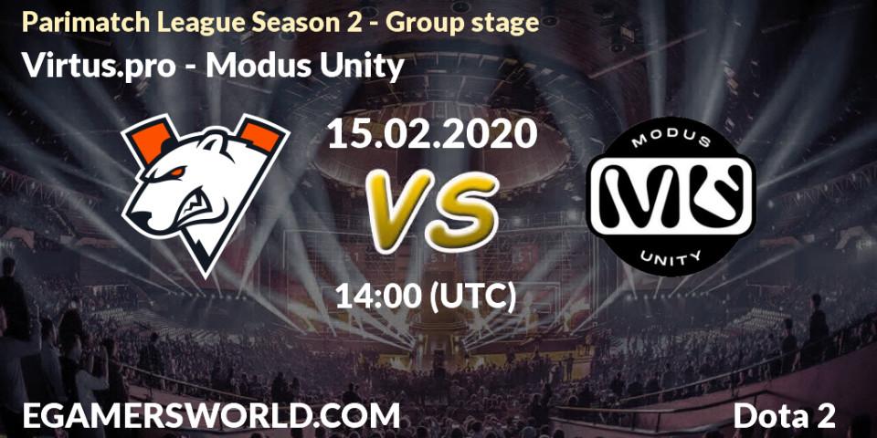 Prognose für das Spiel Virtus.pro VS Modus Unity. 15.02.20. Dota 2 - Parimatch League Season 2 - Group stage