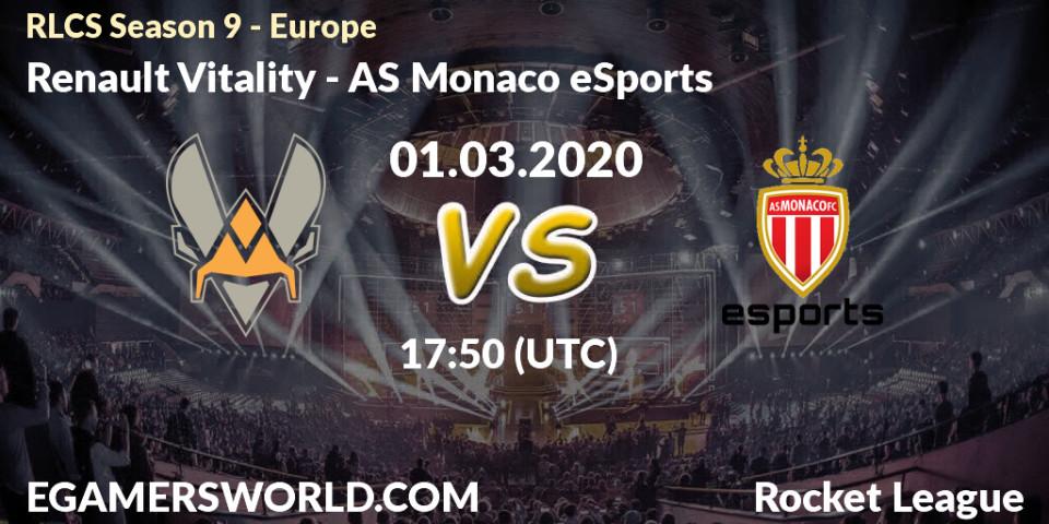 Prognose für das Spiel Renault Vitality VS AS Monaco eSports. 01.03.20. Rocket League - RLCS Season 9 - Europe