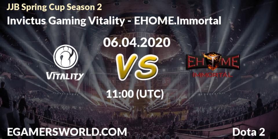 Prognose für das Spiel Invictus Gaming Vitality VS EHOME.Immortal. 07.04.2020 at 06:53. Dota 2 - JJB Spring Cup Season 2