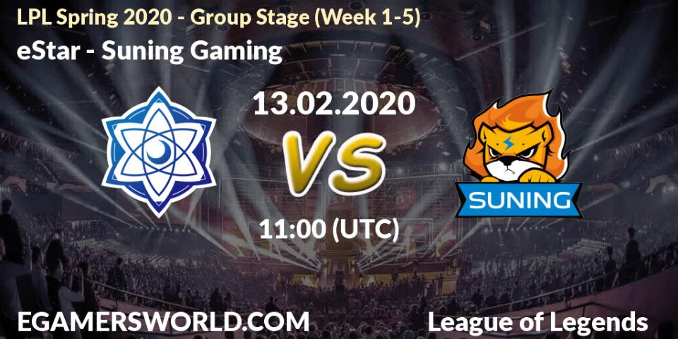 Prognose für das Spiel eStar VS Suning Gaming. 10.03.2020 at 11:00. LoL - LPL Spring 2020 - Group Stage (Week 1-4)