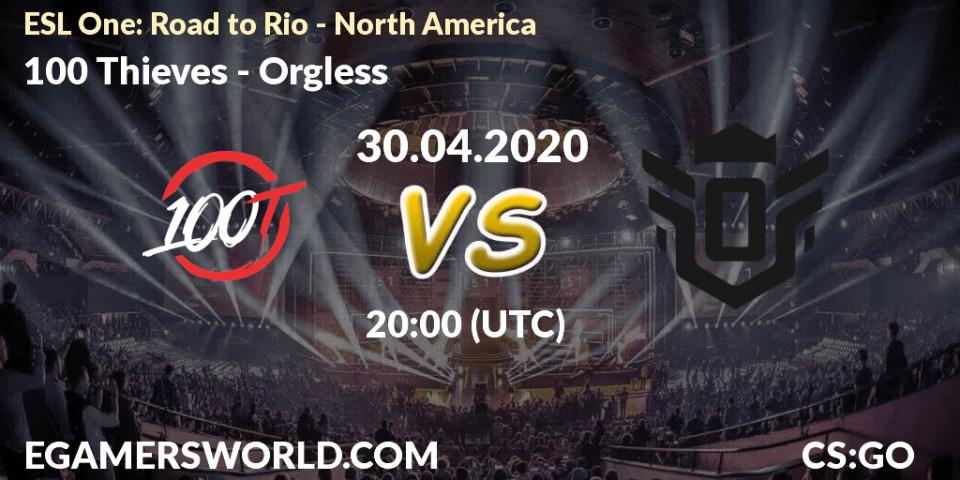 Prognose für das Spiel 100 Thieves VS Orgless. 30.04.20. CS2 (CS:GO) - ESL One: Road to Rio - North America