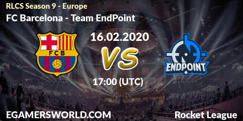 Prognose für das Spiel FC Barcelona VS Team EndPoint. 16.02.2020 at 17:00. Rocket League - RLCS Season 9 - Europe