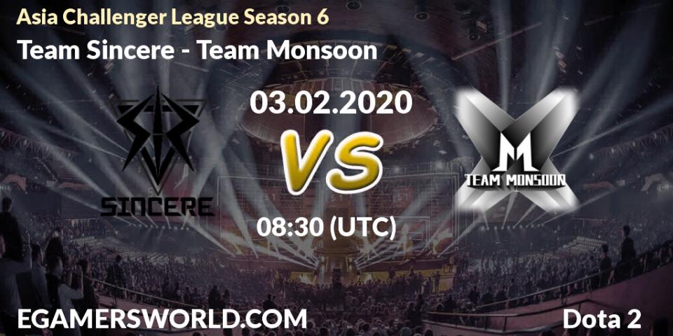 Prognose für das Spiel Team Sincere VS Team Monsoon. 03.02.20. Dota 2 - Asia Challenger League Season 6